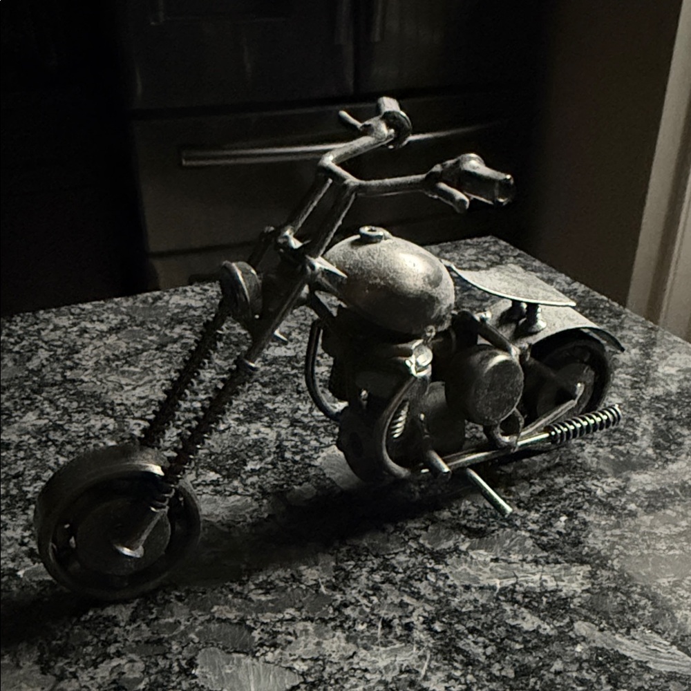 Vintage Motorcycle Sculpture - Black and Silver